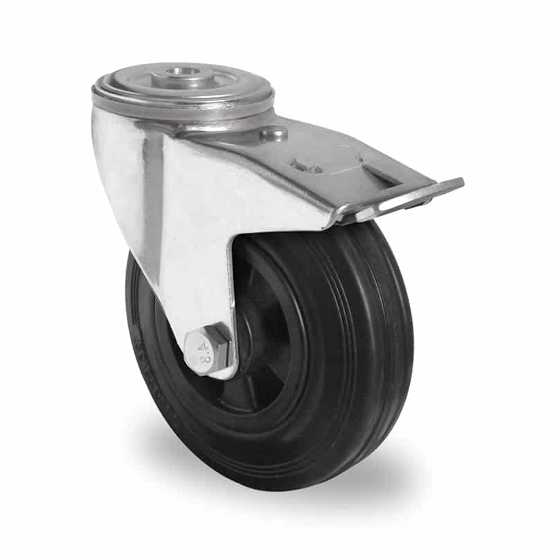 160-mm-Gummi-hjul-Drejehjul-bolt-med-bremse-transporthjul