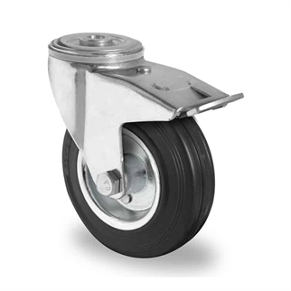 160-mm-Gummi-hjul-Drejehjul-bolt-med-bremse-transporthjul